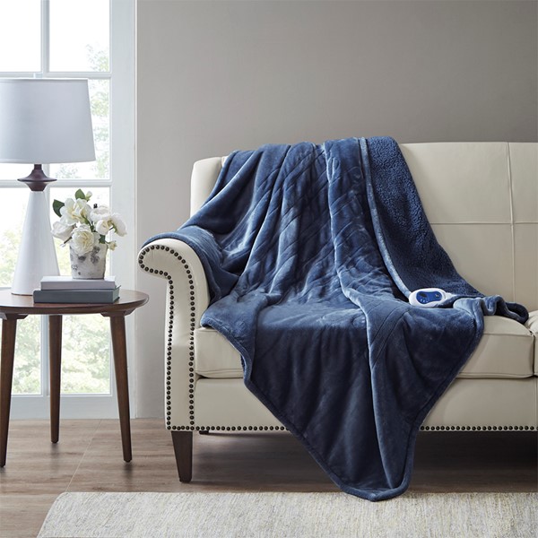 Beautyrest - Heated Plush Blanket - Grey - Twin