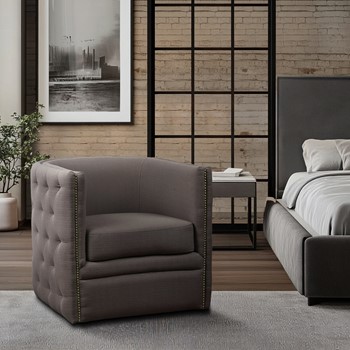 Capstone 360-degree Swivel Barrel chair with Tufting and Nail heads