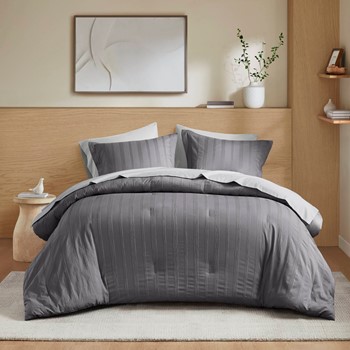 Logan Striped Reversible Pintuck Pleated Comforter Set