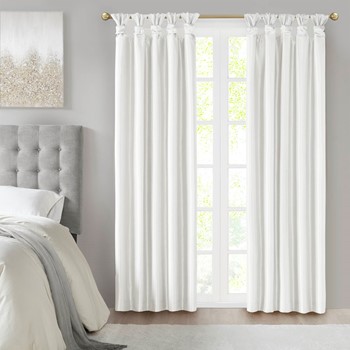 Emilia 100% Polyester Solid Faux Silk Lined Twist Tab Total Blackout Window Curtain
