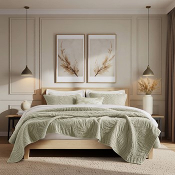 Botanical Leaves 3 Piece Cotton Quilt Set