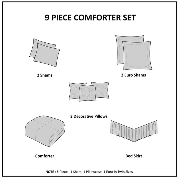 Hampton Hill Bedding MP10-3660 Bedroom Lucy 9 Piece Cotton Twill Reversible  Comforter Set